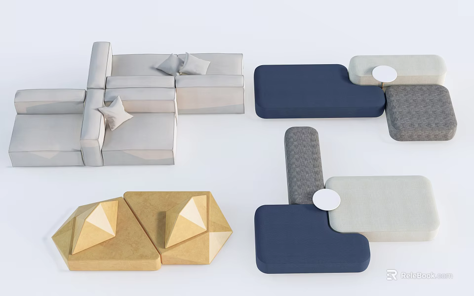 Modern Modular Sofa Set With Interchangeable Modules And Multi Colored Upholstery 3d model