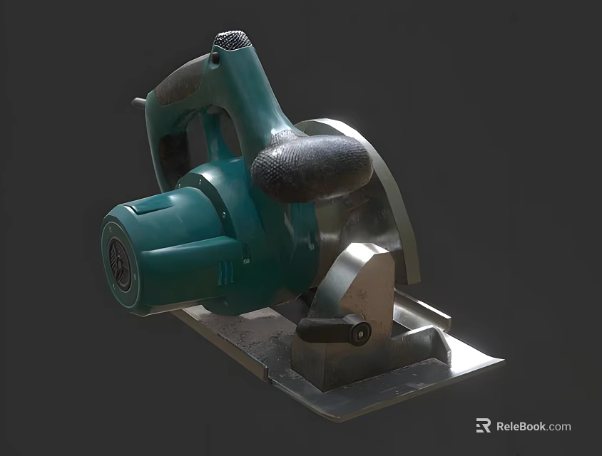 Green Electric Circular Saw As Industrial Cutting Equipment With Ergonomic Handle And Metal Base 3d model 