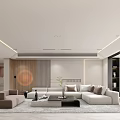 Modern Living and Dining Room Interior Design With Light Sofa Wooden Wall And Coffee Table
