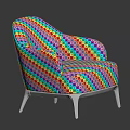 Modern Upholstered Lounge Chairs with Beige Navy Blue Fabric and Black Metal Legs