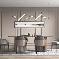 Modern Elegant Dining Table Set With Chairs Pendant Lights And Wall Art 3d model