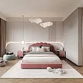 Kids Bedroom Interior Design With Pink Headboard Cloud Pendant Light And Plush Toys