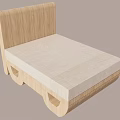 Double Bed with Wooden Headboard and Frame Light Colored Textured Mattress Simple Design