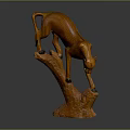 Handcrafted Leopard Wooden Sculpture Standing on a Branch with Realistic Carving Details