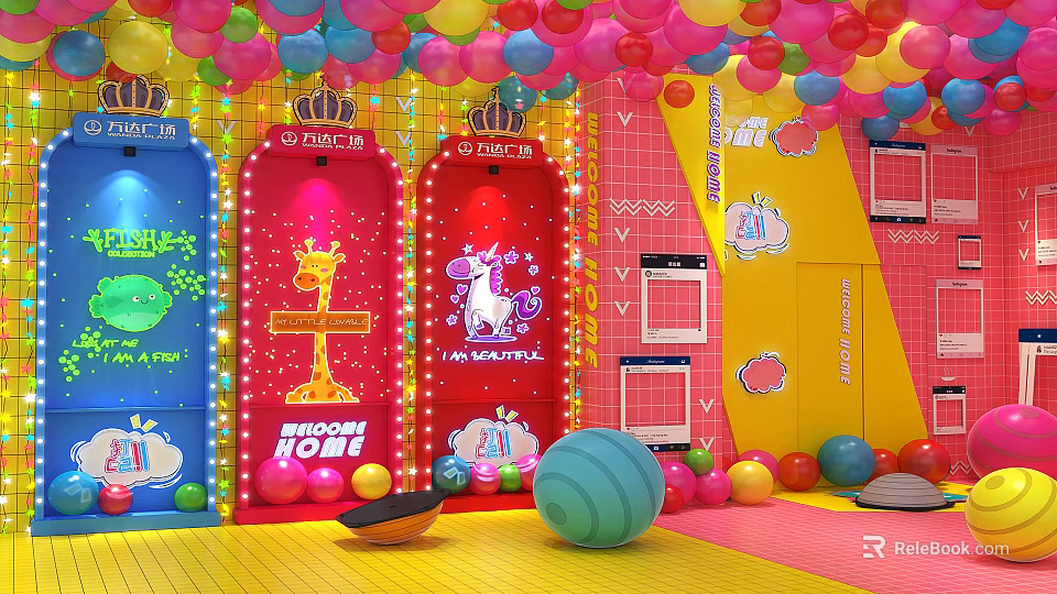 Colorful Interactive Play Zone With Theme Doors Fairy Tale Designs Colorful Balls And Balloons 3d model 