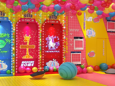 Colorful Interactive Play Zone With Theme Doors Fairy Tale Designs Colorful Balls And Balloons 3d model