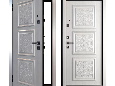 Elegant White Paneled Hinged Door With Intricate Carved Design For Home Interior 3d model