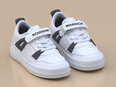 Warrior White Shoes with Black Accents Velcro Straps and Laces Sleek Modern Casual Sneakers Design 3d model
