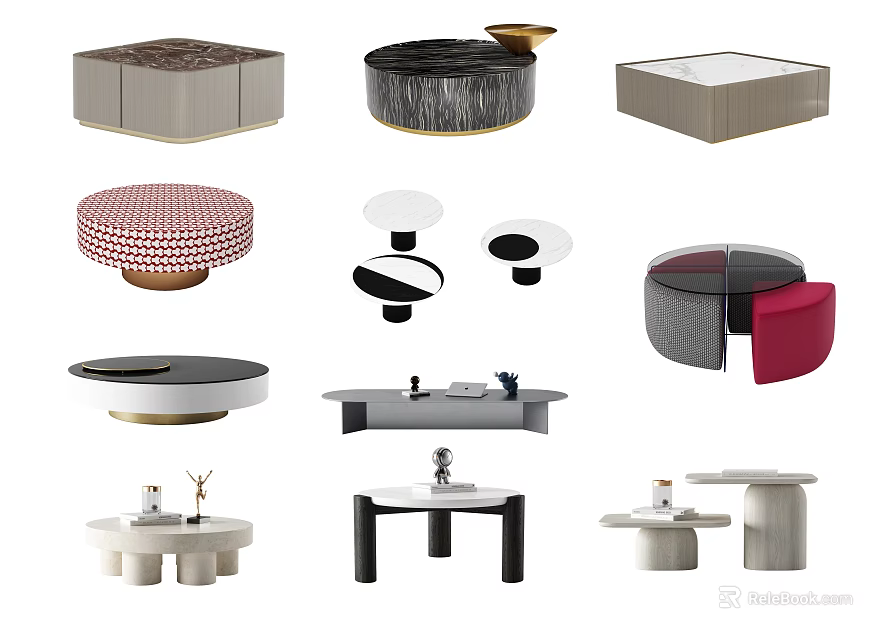 Modern Coffee Table Designs With Various Shapes Marble Tops And Minimalist Bases 3d model 