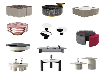 Modern Coffee Table Designs With Various Shapes Marble Tops And Minimalist Bases 3d model