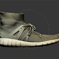 High Top Olive Green Knit Casual Shoes With White Sole And Lace Up Design