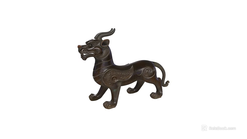 Bronze Mythical Beast Landscape Sculpture With Intricate Patterns And Traditional Design 3d model 