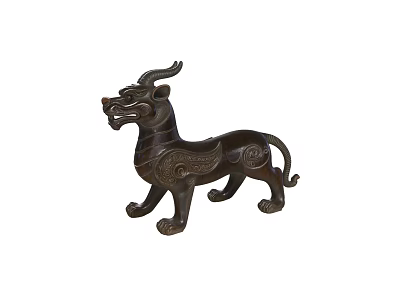 Bronze Mythical Beast Landscape Sculpture With Intricate Patterns And Traditional Design 3d model