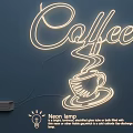 Elegant Neon Lamp Design With Coffee Lettering And Coffee Cup Illustration On Dark Background 3d model