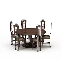 Elegant Carved Dining Chairs Surrounding Round Wooden Table With Metal Accents