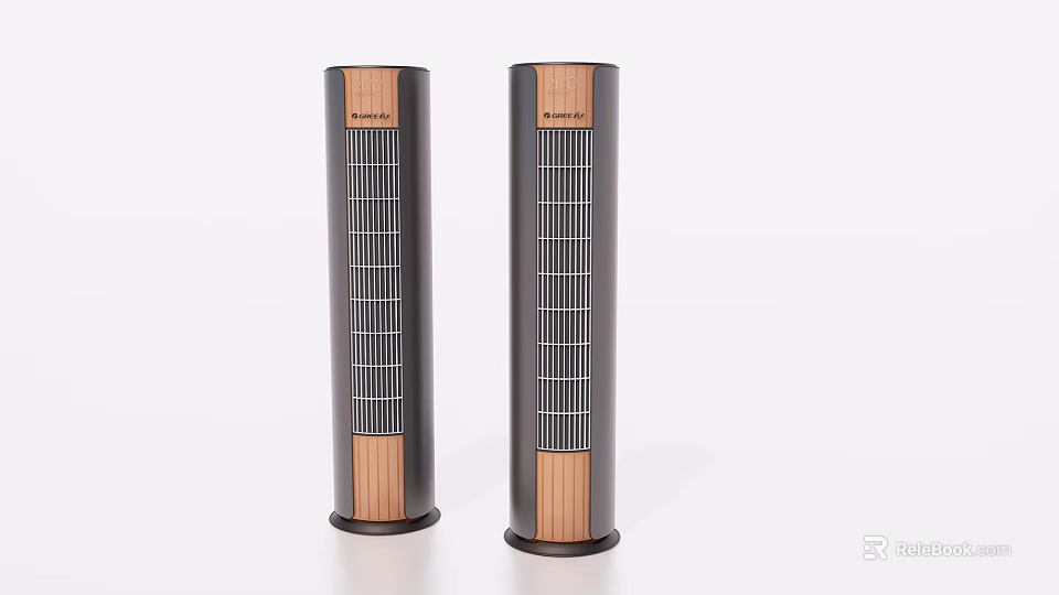 Rinnai Modern Tower Air Conditioner Fan With Black Finish Wooden Accents Stylish Design 3d model 