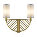 Modern Golden Metal Wall Sconces With Geometric Fan Shaped Frame And Cylindrical Shades