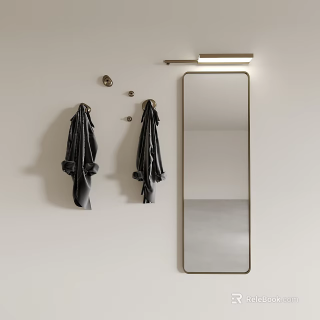 Modern Bathroom Mirror With Overhead Light And Hanging Towels On Wall 3d model 