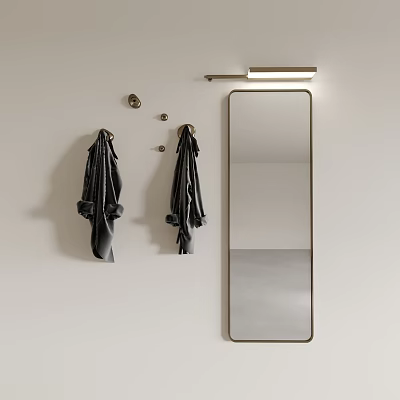 Modern Bathroom Mirror With Overhead Light And Hanging Towels On Wall 3d model