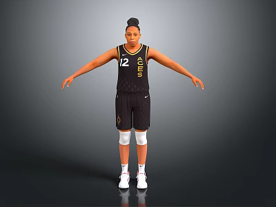 Man In Black Lakers Basketball Jersey Number 12 With Arms Outstretched White Socks And Sneakers 3d model