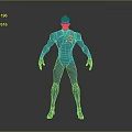 3D Animated Character With Blonde Hair Green Suit Blue A Symbol Light Blue Gloves Boots