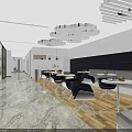 Modern Café Interior Design With Comfortable Seating And White Tables And Large Windows 3d model
