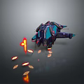 Futuristic Sci Fi Flying Vehicle With Dark Blue Teal Accents And Red Glowing Thrusters