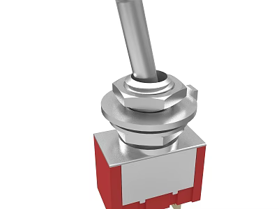 Metal Rotary Switch Device With Red Base And Silver Knob Construction 3d model