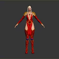 Blonde Woman In Red Outfit With Golden Decorations Detailed Character Model On Gray Background