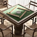 Entertainment Table With Green Mahjong Surface And Surrounding Wooden Chairs