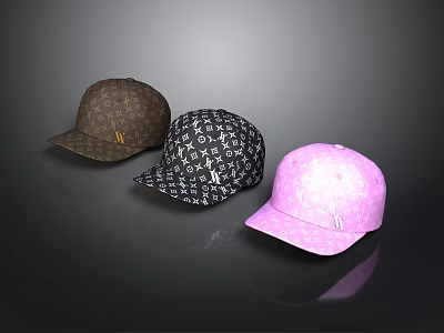 Trendy Baseball Caps as Daily Living Essentials with Brown Black and Pink Patterned Styles 3d model