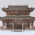 Ancient Chinese Architecture Two Story Wooden Structure With Traditional Roof Overhanging Eaves And Veranda Railings