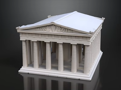 White Classical Temple Model With Columns Triangular Roof And Carved Details 3d model