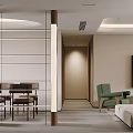 Modern Living Dining Room Interior With Beige Sofa Coffee Table Green Chair And Large Windows