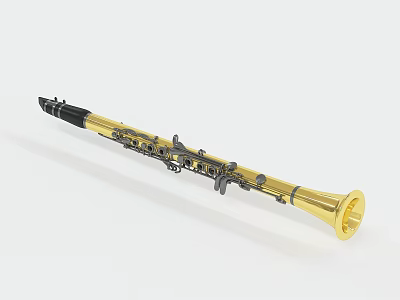 Golden Professional Clarinet With Black Keys And Shiny Surface For Music Lovers 3d model