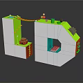 Colorful 3D Scene Construction With Staircase Slide Small House Green Elements And Cave Entrance