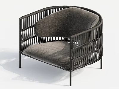 Modern Lounge Chair With Black Woven Frame And Gray Upholstered Cushion 3d model