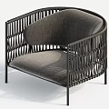 Modern Lounge Chair With Black Woven Frame And Gray Upholstered Cushion