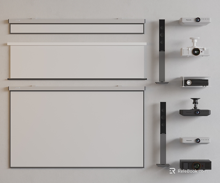 Professional Projection and Surveillance Equipment with Multiple Screens Projectors and Cameras 3d model 