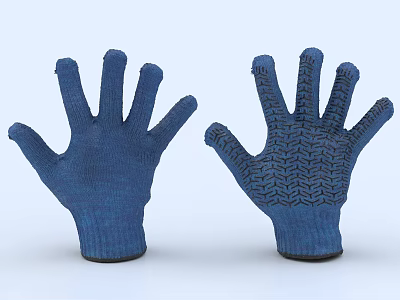 Blue Pair of Knitted Gloves with Textured Design for Daily Use 3d model