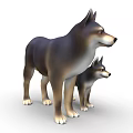 Adult Dog and Puppy Standing Together in Brown and Black Realistic 3D Illustration