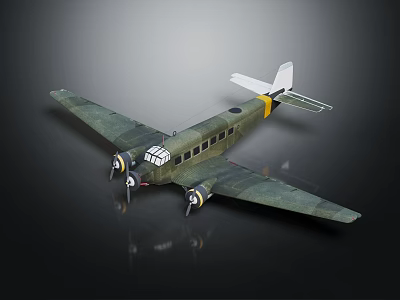 Vintage Airplane Model With Green Body Two Propellers White Tail And Black Background 3d model