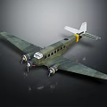 Vintage Airplane Model With Green Body Two Propellers White Tail And Black Background