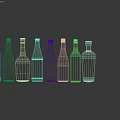 Various Wine Bottles with Colorful Labels Arranged in Row on White Background with Reflection