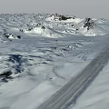 Vast Snow Covered Scenic Landscape With Stretching Road And Distant Rocks
