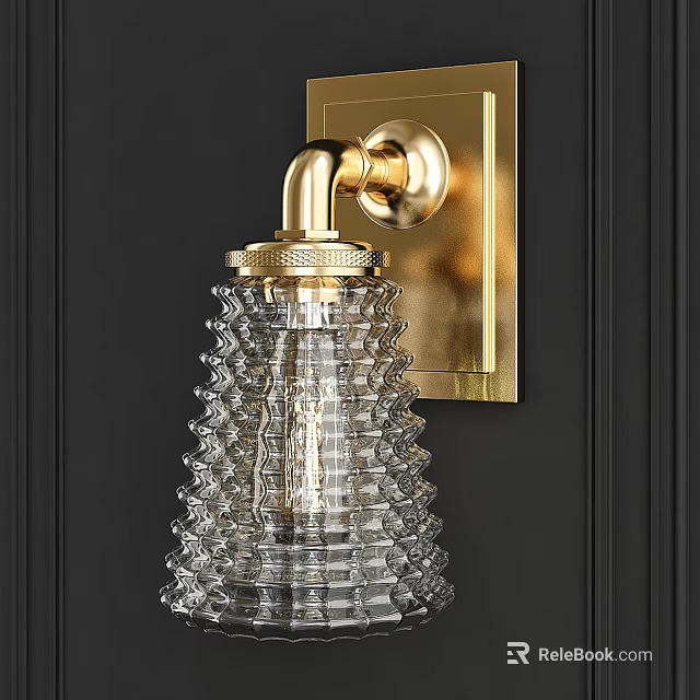 Modern Brass Wall Light With Textured Clear Glass Shade For Interior Decoration 3d model