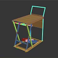 Golden Metal Worktable With Foldable Legs And Reflective Surface On Dark Background