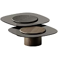Modern Coffee Table Designs With Wooden Black Cylindrical Bases And Round Tops