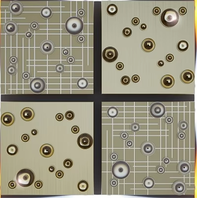 Multicolored Decorative Floor Tiles With Circular Accents And Grid Designs 3d model