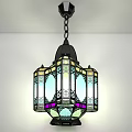 Colorful Stained Glass Chandelier With Black Metal Frame And Decorative Design For Elegant Lighting